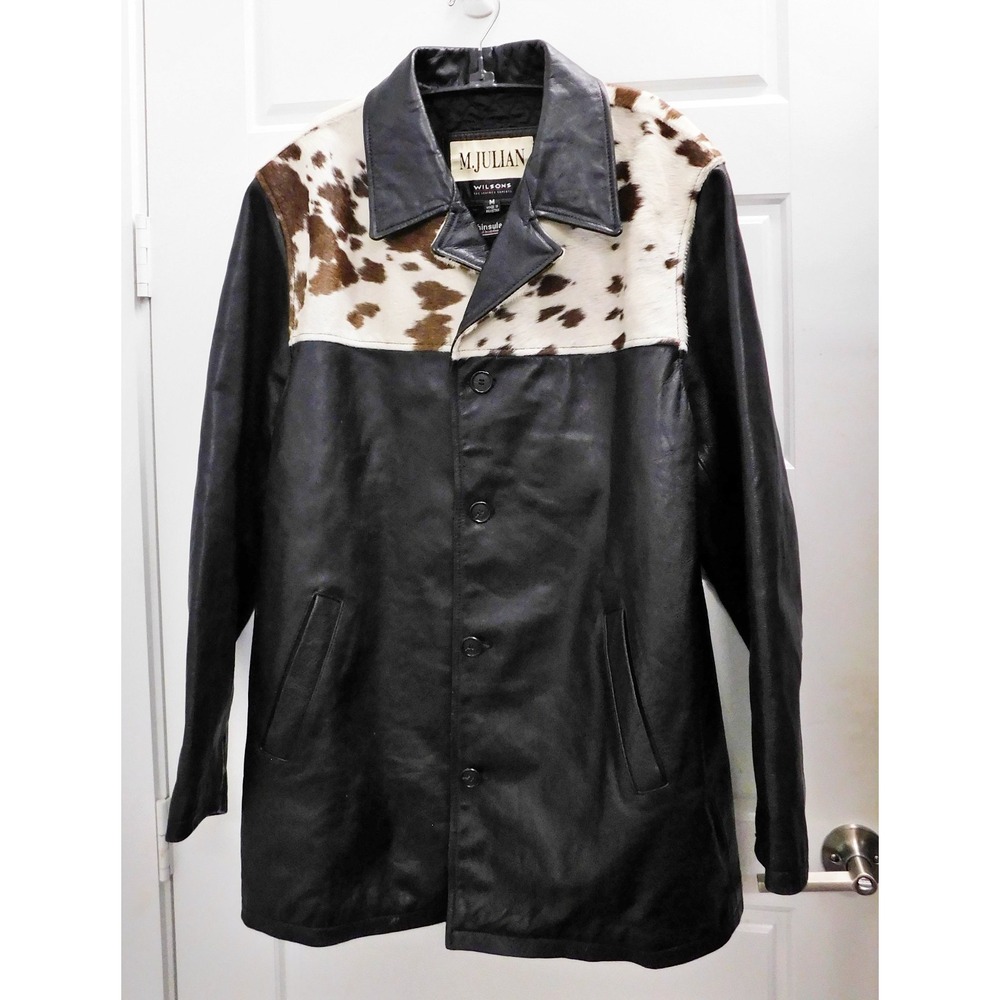 M. Julian Wilson Leather Jacket Calf Hair Hide Panels Thinsulate Lining sz M